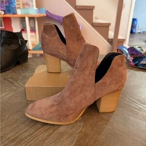 Brown Suede Ankle Booties with Cut-Out Design